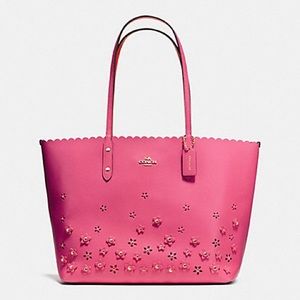 City Tote In Floral Applique leather By Coach